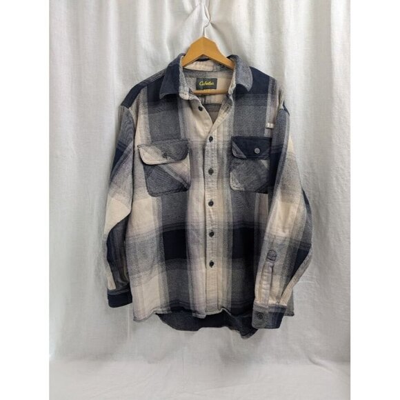 Cabela's Men's XL regular button up flannel, quality, cream black gray, heavy B6 - Picture 2 of 8